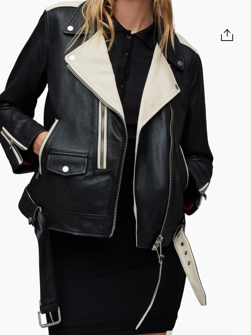 AllSaints Black and White Colorblock Leather Biker Jacket